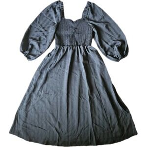 Madewell Dress Womens Med Black Smocked Bodice Long Sleeve Midi WhmsiGoth Boho